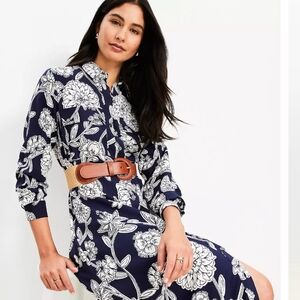 Loft Floral Midi Pocket Shirtdress